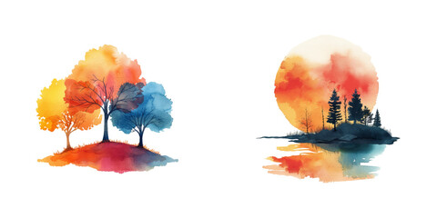 abstract color silhouette of nature lanscape watercolor vector illustration