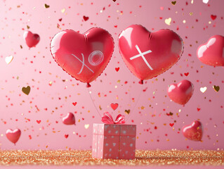 Festive Valentine's Display with Falling Gifts and Glittery Touch