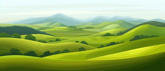 Serene Green Rolling Hills Panoramic View