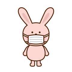 マスクをしたうさぎのかわいいキャラクターイラスト（感染対策・保育素材）