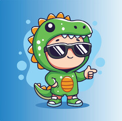 Funny Shiba Cosplaying Dinosaur – Cartoon Animal Costume Set - Kawaii Shiba Inu in Dino Kigurumi – Vector Art for Stickers - Smiling Shiba in Dinosaur Hoodie– Flat Vector Dog Illustration