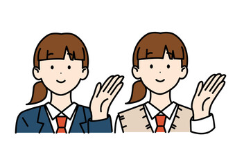 ポニーテールの女子高生 ブレザー ベスト ネクタイ こちら