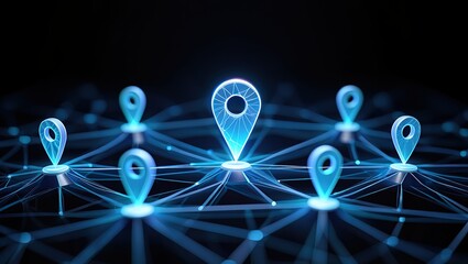 Network of glowing location pins connected by lines