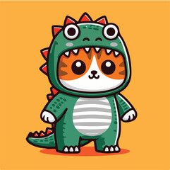 Cute Shiba Inu in Green Dinosaur Costume – Kawaii Dog Illustration - Adorable Shiba Inu Wearing Dino Outfit – Cartoon Style Vector - Shiba Inu Dressed as T-Rex – Funny Pet Costume Illustration 