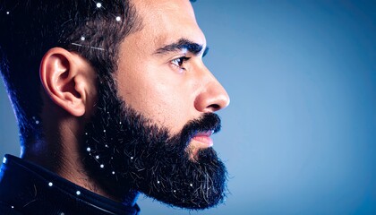 Man's profile view with digital neural network overlay