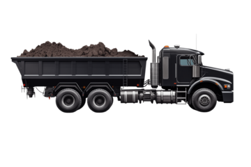 Powerful Black Dump Truck: Heavy Duty Hauling & Construction Vehicle isolated on transparent background png