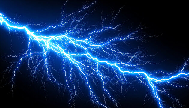A dynamic display of blue lightning bolts illuminating a dark background, showcasing the power and beauty of electrical energy in nature