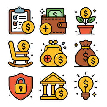 2d icon pack with financial saving theme. Perfect for your projects, digital marketing, website design and more