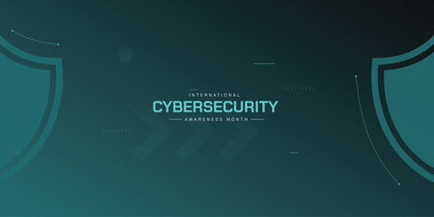 International cyber security awareness month is observed. flat design Cyber security banner gradient color blue