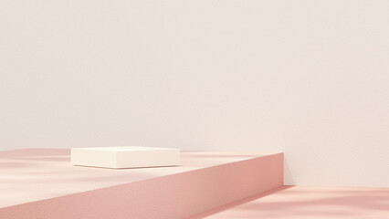 Minimalist background featuring a 3D podium and a pink backdrop, ideal for cosmetic and product presentations. 3D rendering illustration.