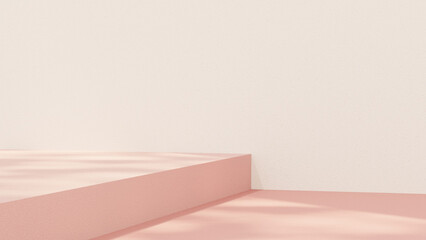 Minimalist background featuring a 3D podium and a pink backdrop, ideal for cosmetic and product presentations. 3D rendering illustration.