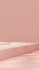 Minimalist background featuring a 3D podium and a pink backdrop, ideal for cosmetic and product presentations. 3D rendering illustration.
