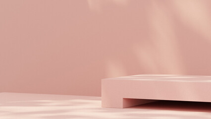 Minimalist background featuring a 3D podium and a pink backdrop, ideal for cosmetic and product presentations. 3D rendering illustration.