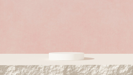 Minimalist background featuring a 3D podium and a pink backdrop, ideal for cosmetic and product presentations. 3D rendering illustration.