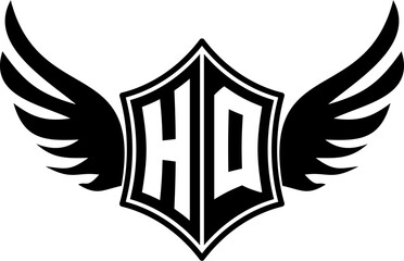 HQ logo emblem with winged and shield template