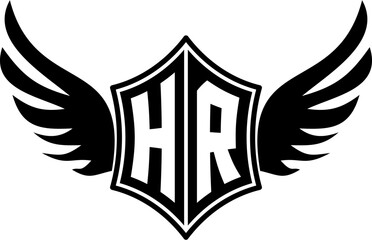 HR logo emblem with winged and shield template