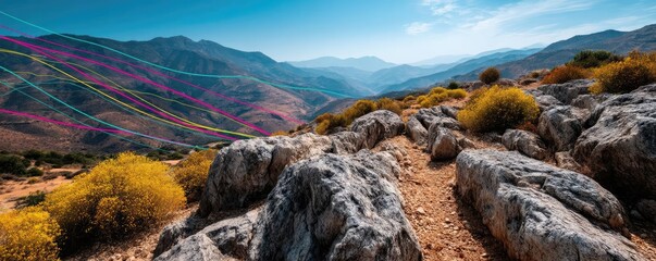 Oil industry impact affect crude market and global investment concept. Breathtaking view of rocky terrain with mountains in the background.