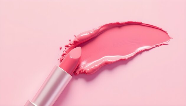Pink lipstick on a pink background, highlighting its luxurious texture and vibrant hue, ideal for beauty and cosmetics imagery