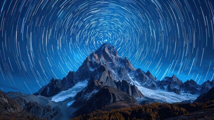 Majestic Mountain Under Star Trails
