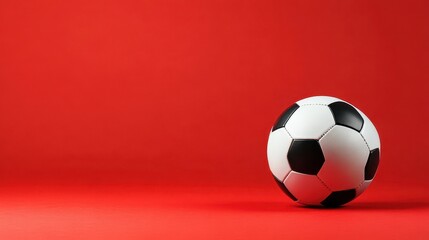 Naklejka premium A soccer ball on bright red background with shadow. Good for sport concepts, events, or soccer tournaments.