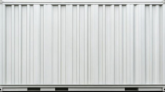 White corrugated metal makes up the side of a storage container. It is useful as texture, background, or industry concepts.