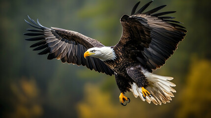 Fototapeta premium Majestic bald eagle soaring through the air.