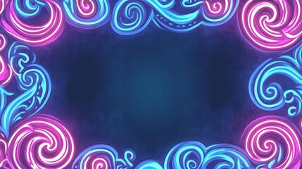 Neon swirls frame on dark background