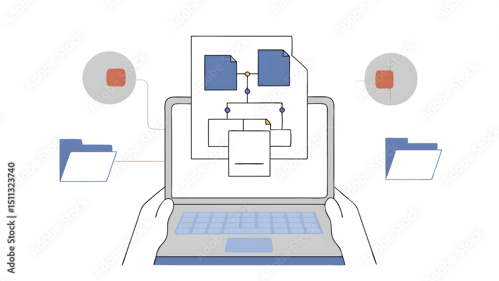 Poster manages document data on a laptop document files digital electronic business paperless software for 