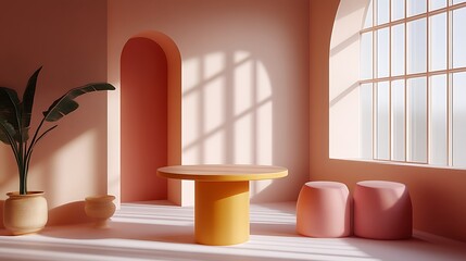Pastel room with round table and chairs