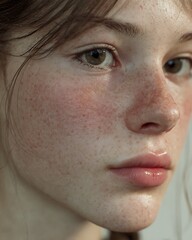 Fototapeta premium Teenage girl with light acne on face, clean natural skin texture, real beauty.