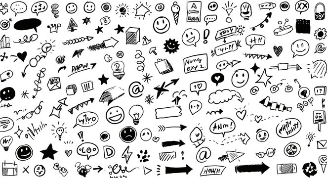 HandDrawn Doodle Chaos Icons Arrows and Smiles