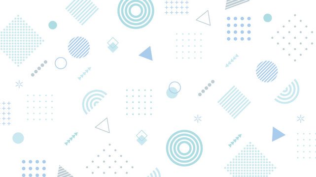 Fototapeta メンフィス　白背景　青　水色　幾何学　背景