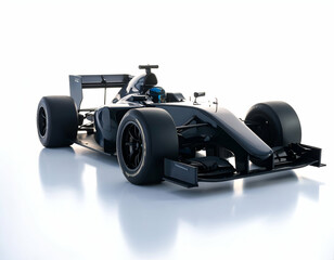 Glossy Black Formula Race Car Studio Shot on White Background