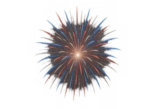 Vibrant fireworks exploding against a transparent background, perfect for adding a festive touch to any project