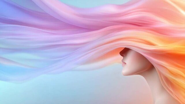 Pastel fabric drape on person head profile artful backdrop color gradient