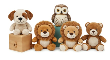 Adorable Plush Animal Collection: Soft Lions, Dog, Owl, and Bear
