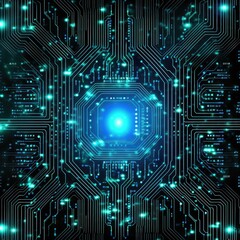Obraz premium Vibrant Circuit Board with Glowing Center