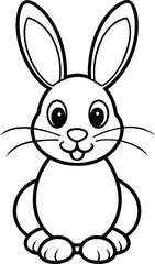 Cute Cartoon Rabbit Illustration in Black and White Outline Style