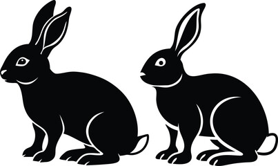 Obraz premium Two black rabbit silhouettes against a white background in vector format