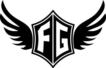 FG logo emblem with winged and shield template