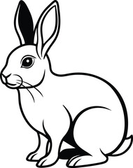 Obraz premium Black and white illustration of a sitting rabbit in profile view