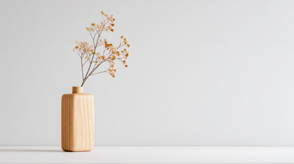 The combination of a wooden item and a bouquet of flowers highlights an elegant atmosphere
