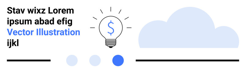 Lightbulb with dollar sign and abstract cloud, surrounded by dots and text. Ideal for creativity, innovation, finance, growth, business strategy, brainstorming, and simple landing page