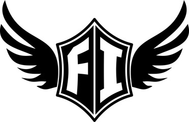 FI logo emblem with winged and shield template