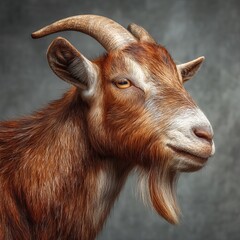 Majestic Brown Goat Portrait Stunning Animal Photography Detailed Fur Texture Caprine Elegance Rural Farm Animal Headshot High Resolution Image Perfect for Print and Web 