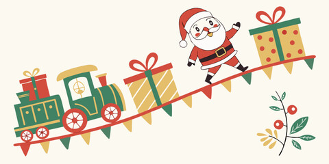 Christmas Decorative Banner with Santa Claus, Nutcracker, Locomotive, Gift Boxes and More

