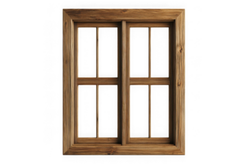 Detailed wooden window frame illustration, interior design element, architectural visualization, png image, isolated on transparent background