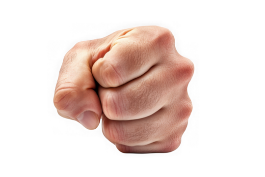 Aggressive fist bump gesture clenched hand punching forward human body part anatomy illustration graphic design element isolated on transparent background
