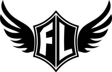 FL logo emblem with winged and shield template