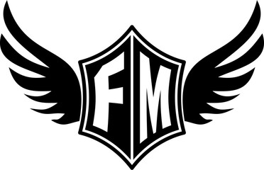 FM logo emblem with winged and shield template